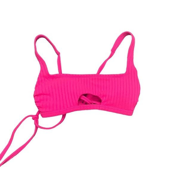 Xhilaration Other - XHILARATION Bright Hot Pink Ribbed Square Neck Key Hole Cutout Summer Bikini Top